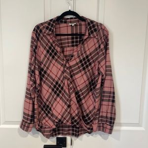 Splendid Pink Lightweight Flannel Plaid High Low Long Sleeve Shirt L
